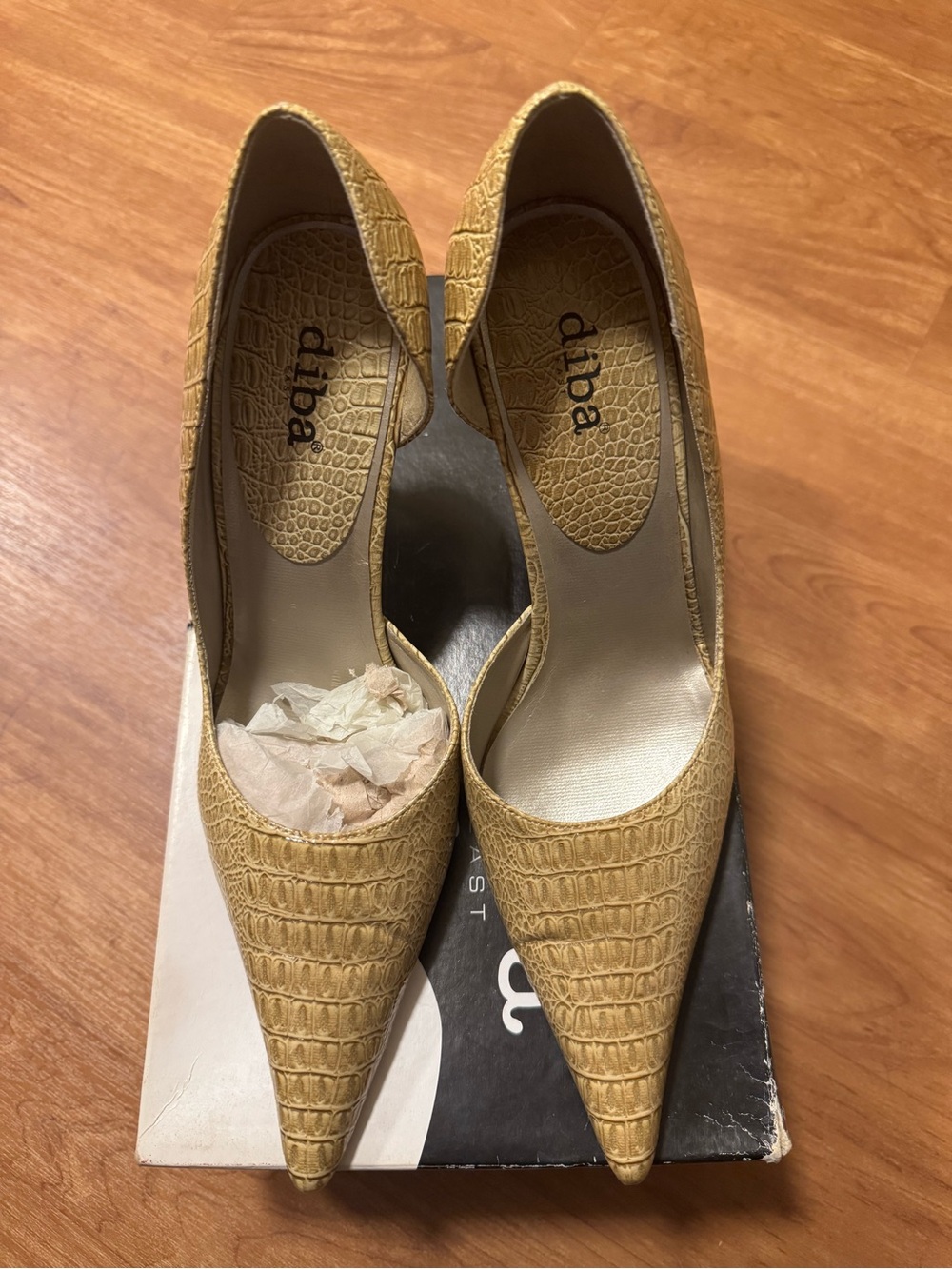 Diba Croc-Embossed Pointed Toe Pumps in Tan